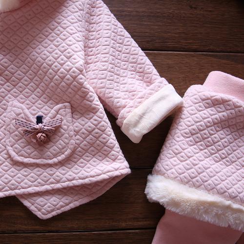1-2岁女宝宝秋冬套装韩版加厚婴儿衣服女童连帽拉链开衫两件套潮